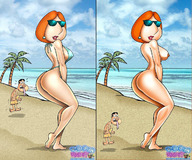 breasts drawing giantess nude butt swimsuit ocean anime red_hair cartoon sunglasses family_guy palm_trees milf lois_griffin boner