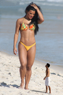 collage long_hair swimsuit beach brunette shrunken_man