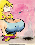drawing color cleavage anime huge_breasts shrunken shrunken_men sherm shrink_gun