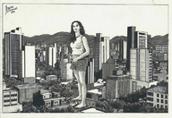 drawing giantess crush monochrome destruction clothed anime marcos_snowbell marcos