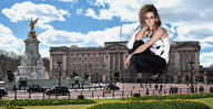 giantess collage clothed high_heels emma_watson looking_at_viewer docop palace squatting_down monument