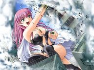 drawing giantess city destruction anime smiling pink_hair