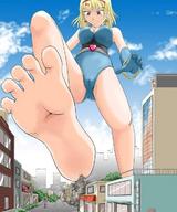 drawing giantess feet city color destruction anime low_angle