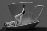 collage nude monochrome high_heels shrunken_woman teacup