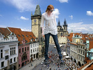 giantess collage high_heels jeans red_hair town looking_down sunglasses standing crowds karen_gillan docop dr_who amy_pond
