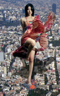collage city mega black_hair destruction asian dress legs sunny