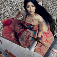 giantess collage city mega black_hair asian dress airplane