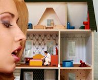 collage blonde clothed lips shrunken_men dollhouse open_mouth looking_at_tiny