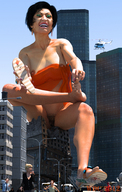 breasts giantess pussy city black_hair destruction helicopter angry scared short_hair sitting people captured sorsha between_fingers mature digital_render
