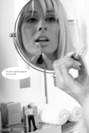 gentle collage blonde monochrome story lips shrunken_men bathroom mirror