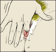 drawing karbo pussy vore blonde color pubic_hair finger anime lips shrunken_men hand