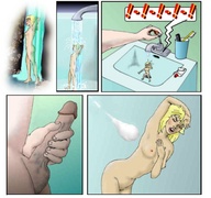 nude blonde comic color cum penis shower shrunken man shrunken_woman