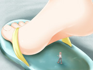giantess micro feet barefoot in_shoe shrunken_men sandals flip_flops