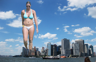 collage city mega swimsuit water smiling sunglasses clouds sky sunny ships