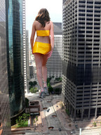 giantess collage city mega long_hair destruction skirt high_heels brunette legs walking top behind_view cracked_pavement