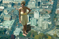 giantess collage feet city blonde cleavage dress sandals flip_flops