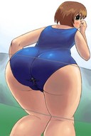 drawing giantess blushing color butt swimsuit butt_crush anime pogojo shrunken_men glass