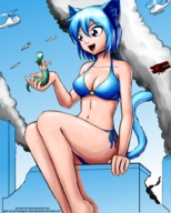 drawing giantess swimsuit blue_eyes anime expired_popsicle cat_girl
