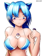 breasts drawing giantess color swimsuit cleavage anime cat_girl between_breasts