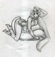 vore tongue butt lips cowgirl shrunken_woman pencil_drawing