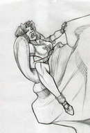 drawing vore monochrome tongue shrunken_woman pencil_drawing