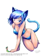 drawing giantess color swimsuit blue_eyes anime expired_popsicle cat_girl snake_girl