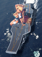 breasts drawing gentle giantess blonde color ocean anime sitting navy aircraft_carrier