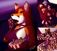 drawing vore furry color popcorn canine unaware shrunken_women fox_girl neopuc in_food