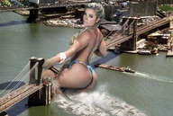 giantess blonde butt swimsuit bridge destruction water legs boats vehicles beregous brooklyn_bridge aryane_steinkopf