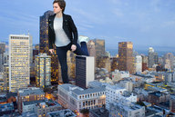 collage city mega clothed buildings jeans short_hair skyscraper sneakers sky lights emma_watson docop