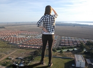 giantess village standing back sneakers vans looking_into_distance plaid