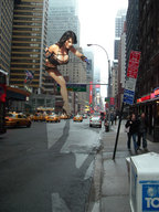 breasts giantess collage city mega black_hair high_heels traffic huge_breasts lingerie shadow people streets vehicles holding_vehicle