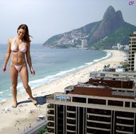 giantess collage swimsuit beach ocean brunette smiling sunny cf holiday_resort coastline