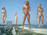breasts giantess mega blonde swimsuit beach water ocean brunette giantesses tan