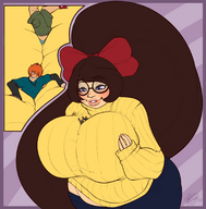 breasts drawing gentle giantess color long_hair cleavage playful anime huge_breasts brunette shrunken_men voluptuous sheela