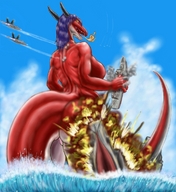 crush macro dragoness destruction ocean ships scalie