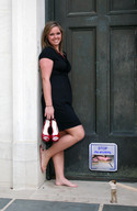 collage nude smiling shrunken_men foot_crush crlvr looking_at_viewer banner black_dress bystander red_shoes