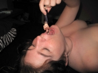 collage vore lying_down shrunken_woman entrapment captured hanging_upside_down