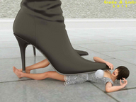 gentle crush high_heels brunette boots legs shrunken_woman liuti digital_render