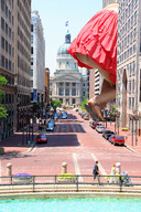 giantess collage city butt skirt wonderslug bending_over people streets pink_dress sunny behind_view ali_larter
