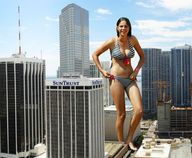 giantess collage city swimsuit barefoot cleavage legs belly
