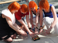handheld nami red_hair shrunken_men hand entrapment giantesses grabbing orange_hair