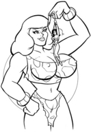 breasts drawing giantess mega monochrome cleavage bra skirt giganta muscles holding wonder_woman leotard hands_on_hips joe_gravel lasso leopard_print dc_comics loincloth bare_midriff