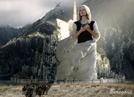 giantess collage blonde clothed fantasy military castle mountains beregous horses dragons the_lord_of_the_rings