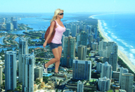 collage city mega blonde legs shorts walking sunglasses bag top