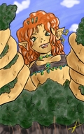 drawing giantess color red_hair found clouds outdoors sky point_of_view trees looking_at_viewer
