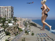 giantess collage blonde swimsuit beach ocean airplane walking sand sky crlvr sunny holiday_resort brooke_hogan