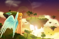 drawing gentle giantess angel blonde color fantasy anime shrunken_men shoulder nature
