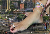 collage feet city barefoot cars highway red_nails toe_ring giantess_feet ankle_bracelets