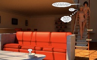 breasts blonde black_hair story shrunken_people bowl stairs jessi_and_vicky sofa tiny_mk digital_render